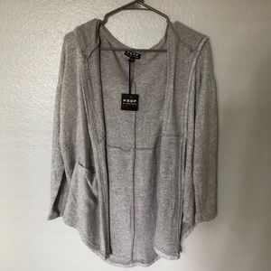 Gray hooded cardigan sweater